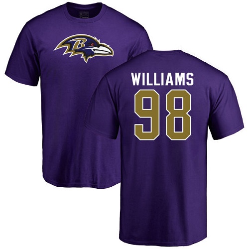Men Baltimore Ravens Purple Brandon Williams Name and Number Logo NFL Football #98 T Shirt->baltimore ravens->NFL Jersey